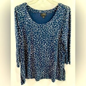 J. Jill Wherever Collection Rayon Stretch Scoop Neck Lined Navy Sage Grey Top